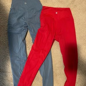 Align 25” leggings- size 6 red and blue/gray.  EUC